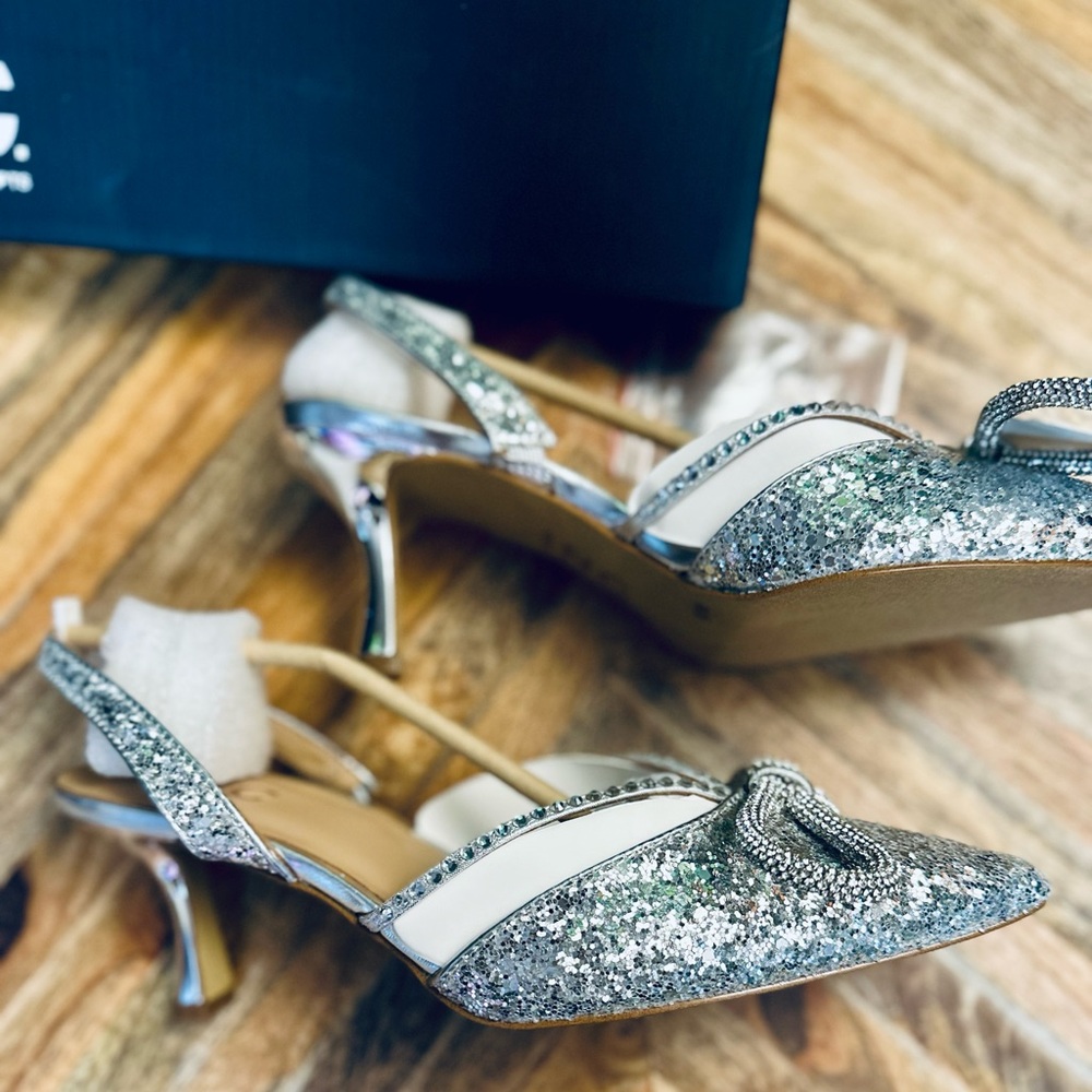 INC Formal Evening Prom Shoe NIB sz 6 slingback silver glitter & rhinestones - Picture 4 of 8